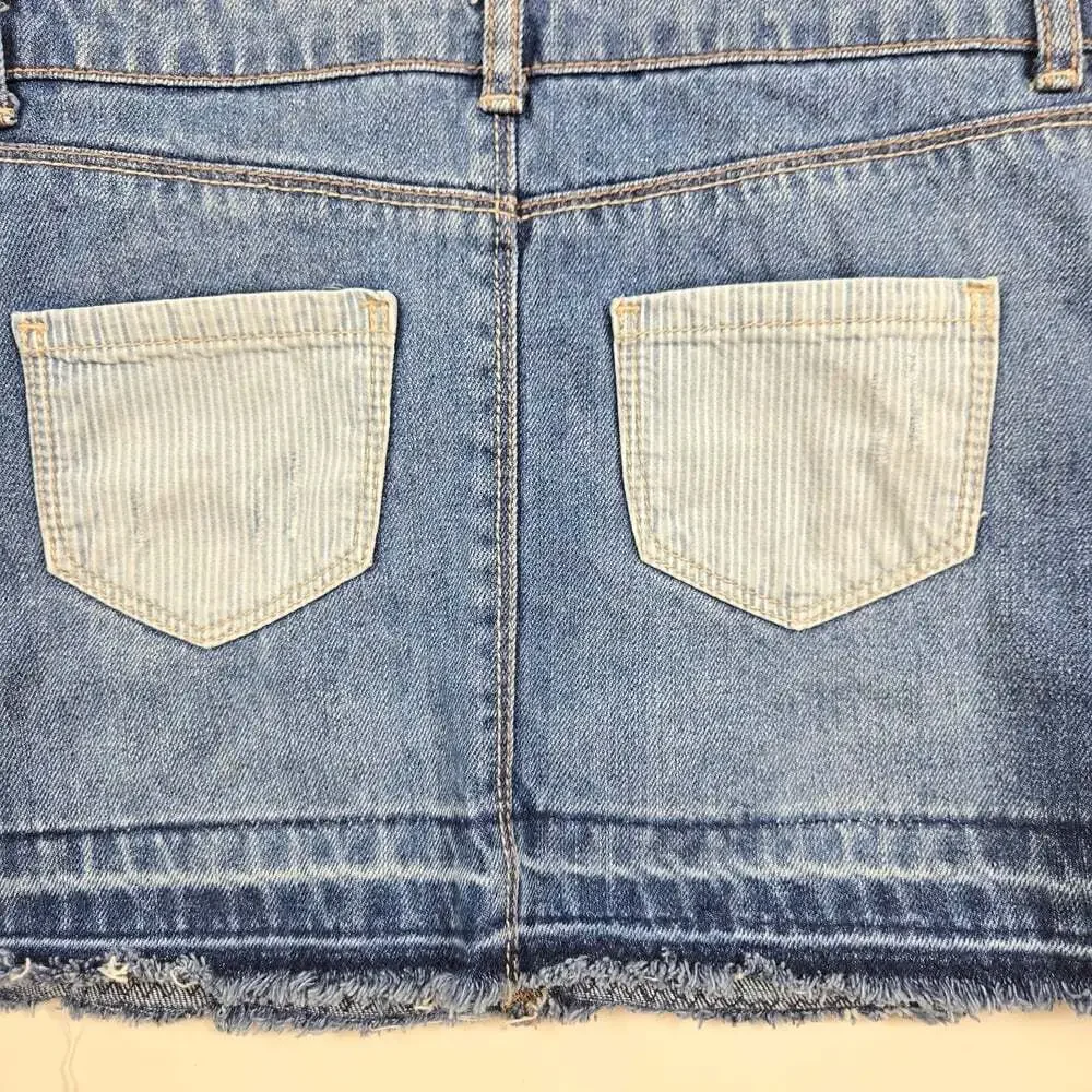OshKosh B'gosh Girls' Blue Denim Overall Skirt  Dress 4T Distressed Raw Hem